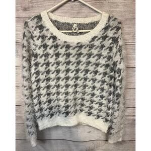 Y2K Inspired Mudd Fuzzy Houndstooth Sweater White Gray Women’s Small